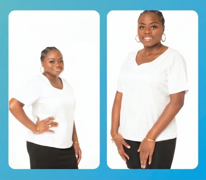 Women’s Glossy White V-Neck Short Sleeve Blouse – Special Occasion Wear